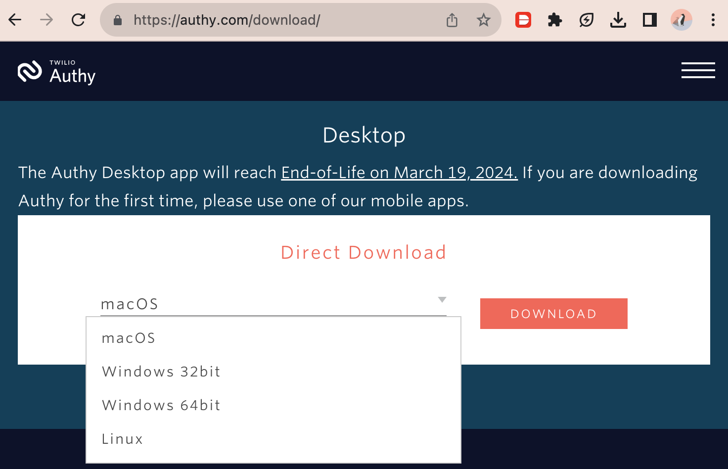 Download Twilio Authy from browser