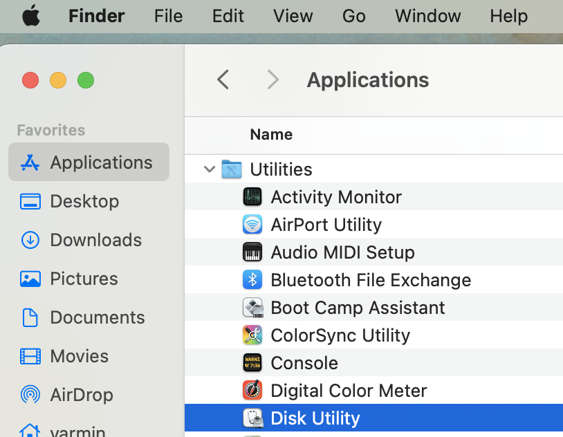 Locate disk utility app