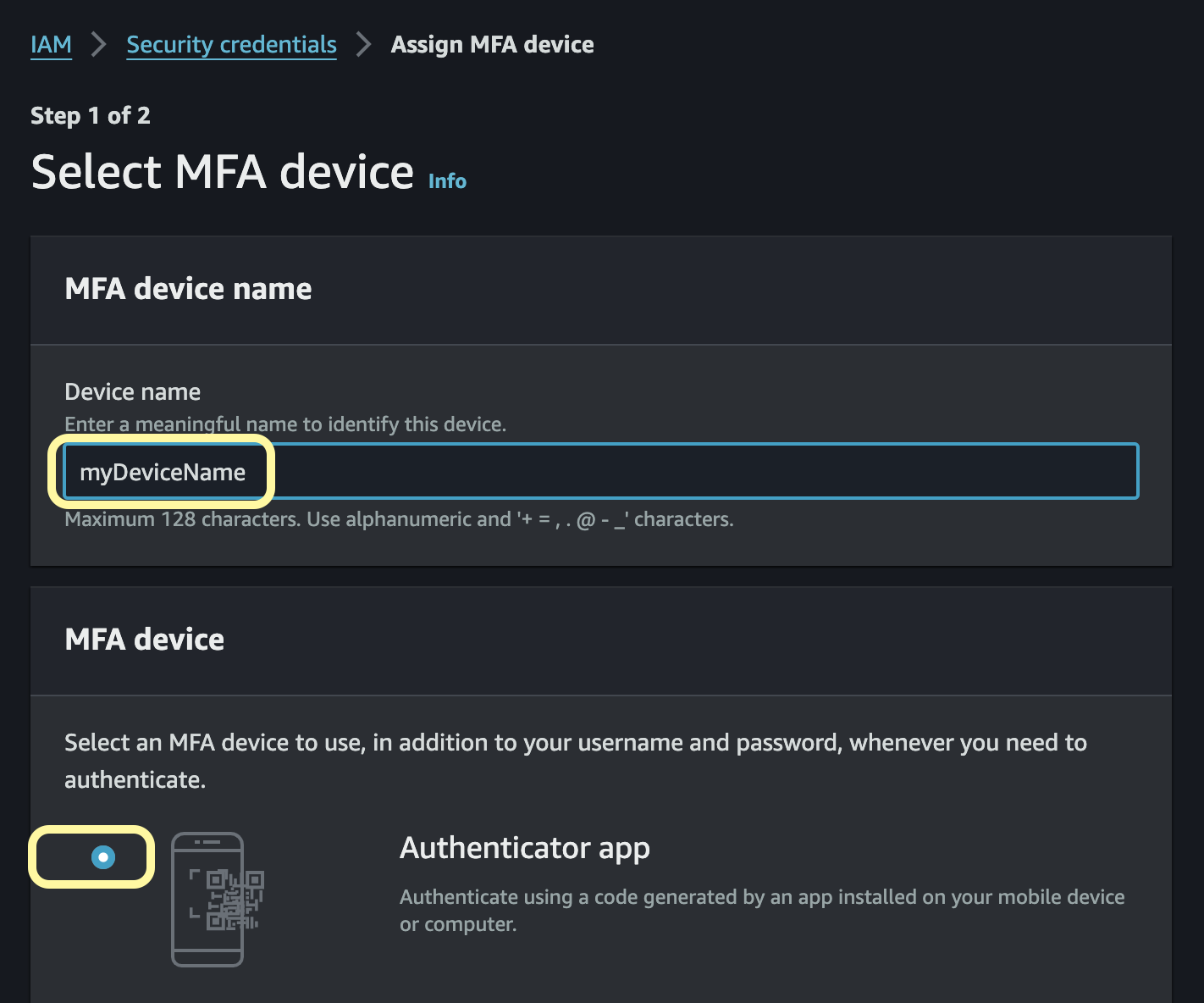 Name MFA device