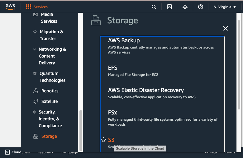 Navigate to S3 on AWS